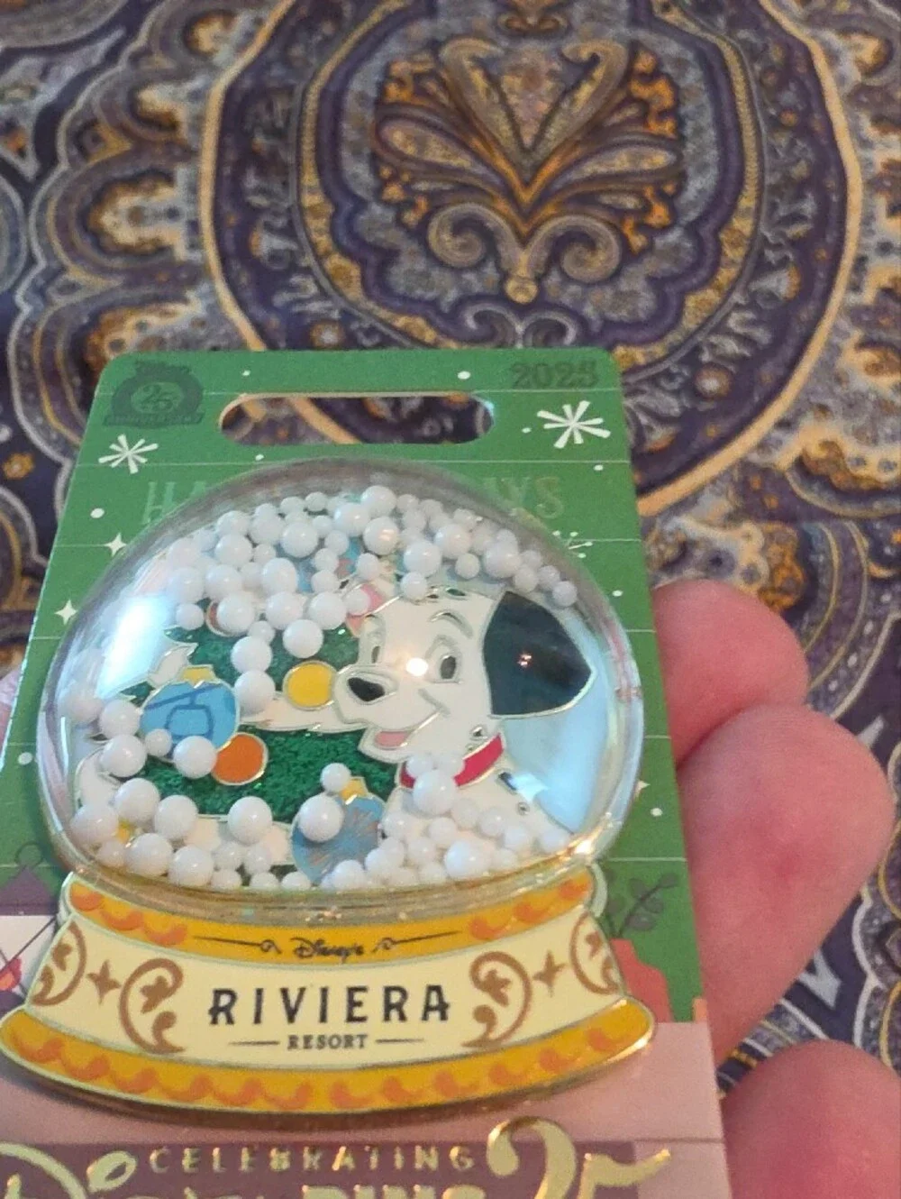 Disney Parks 2025 Christmas Snow Globe Riviera Resort Pin 101 Dalmatians Lucky